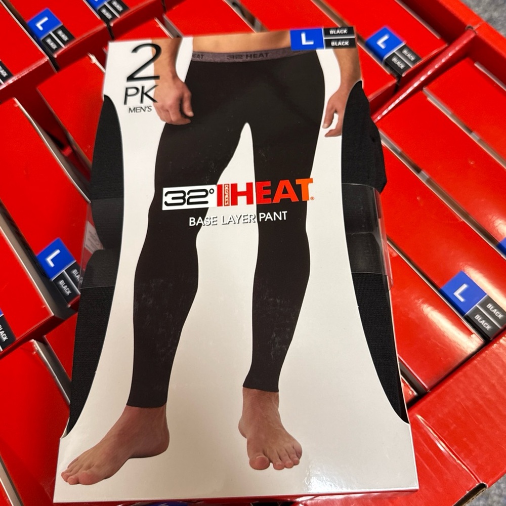 32 Degrees Men's Black Base Layer Pants 2-Pack- Large